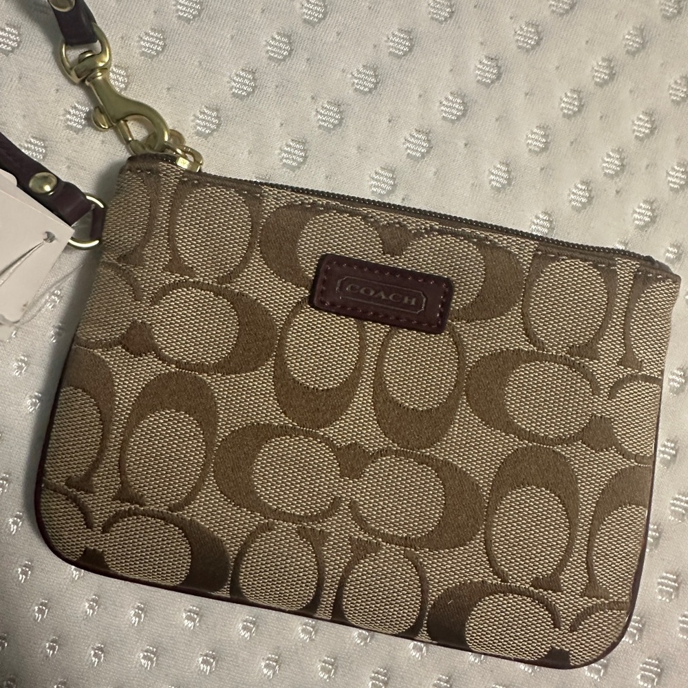 Coach Tan and Burgundy Signature Clutch